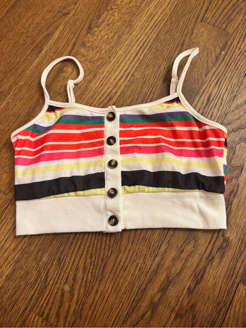 SHEIN White Crop Tank with Multicolor Stripes